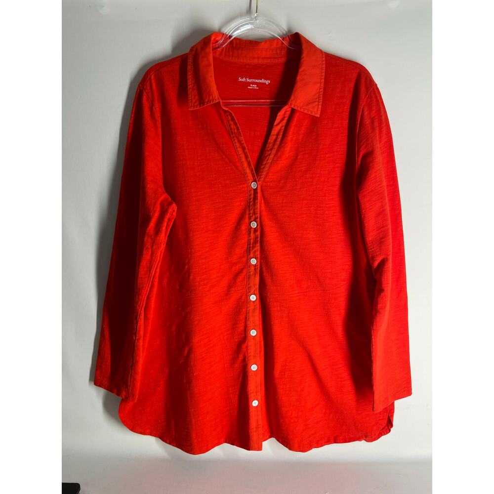 Soft Surroundings Orange Button Down Long Tunic Blouse Long Sleeve Size XL